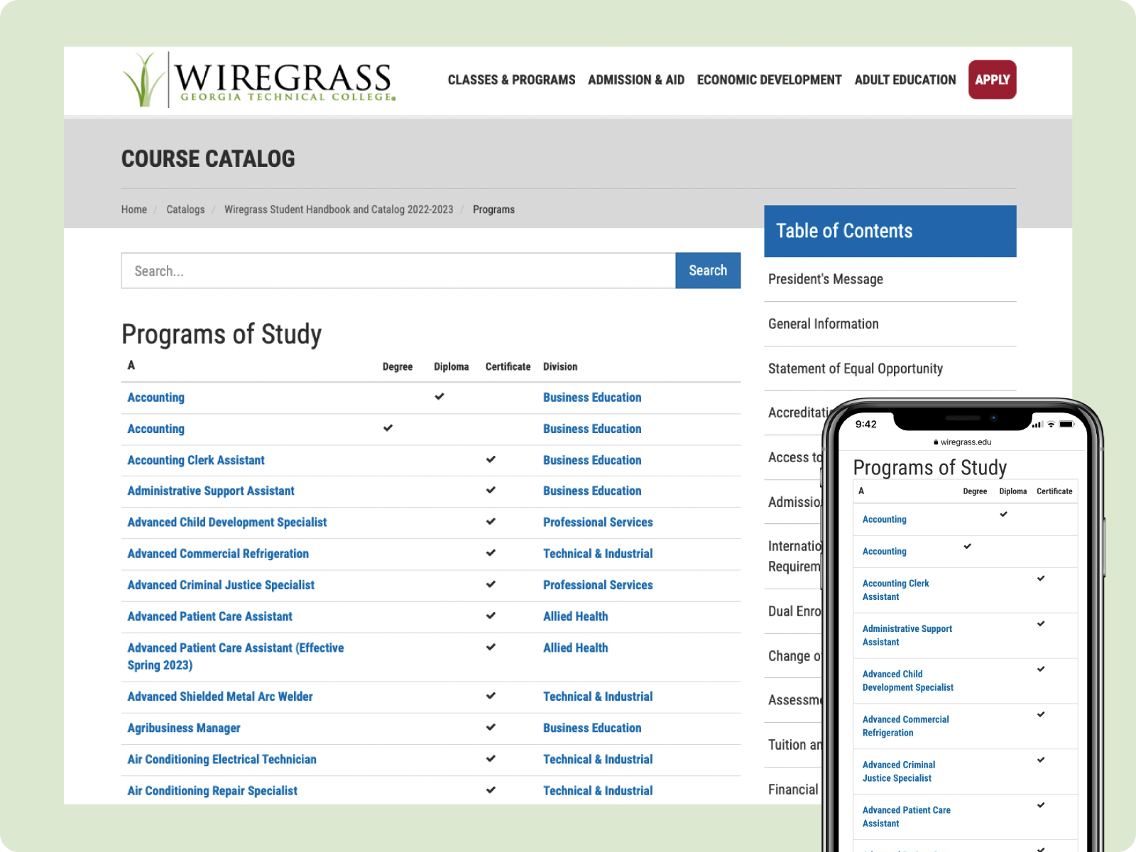 Wiregrass Technical College Internal page