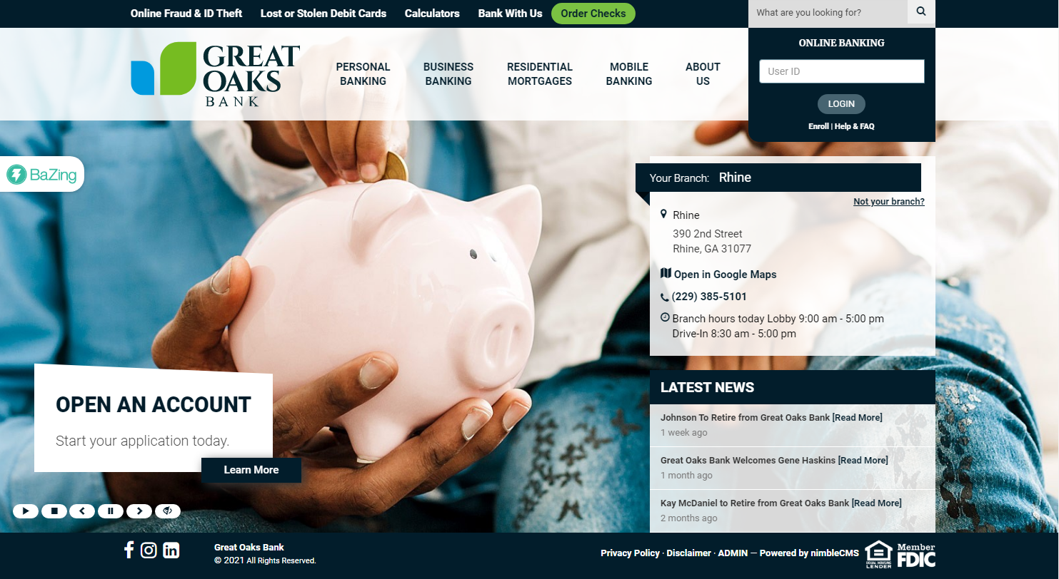 Great Oaks bank | Financial, High Security Website Design and Website Development