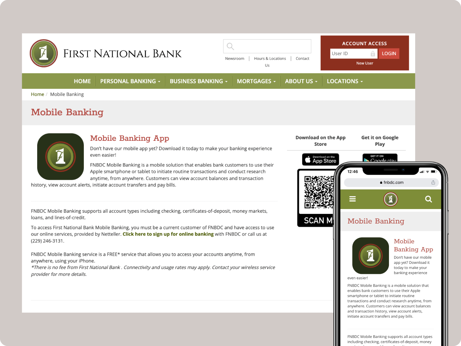 First National Bank internal page