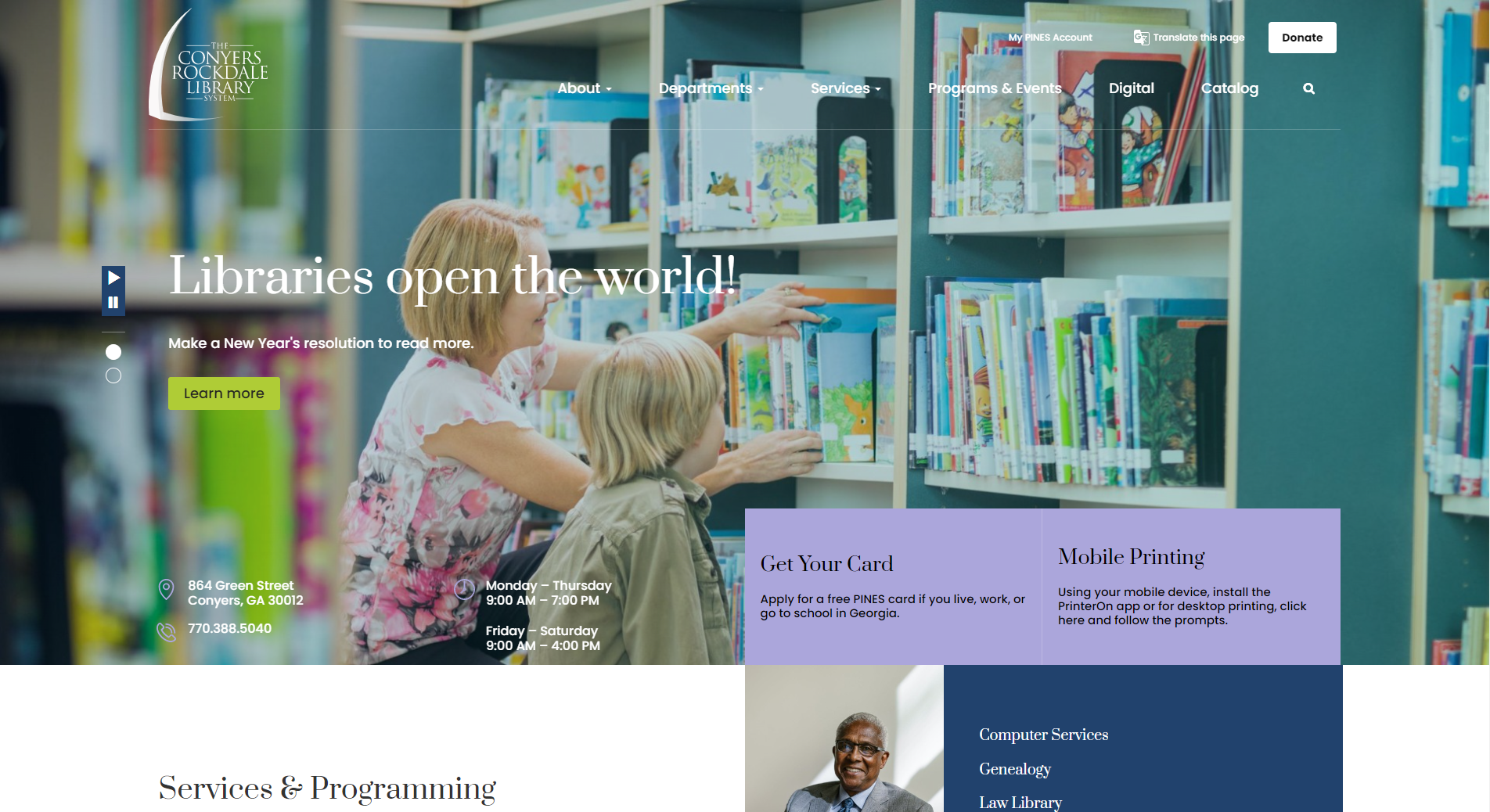 Conyers Rockdale Library | well-structured, user-friendly library Website Design and Website Development
